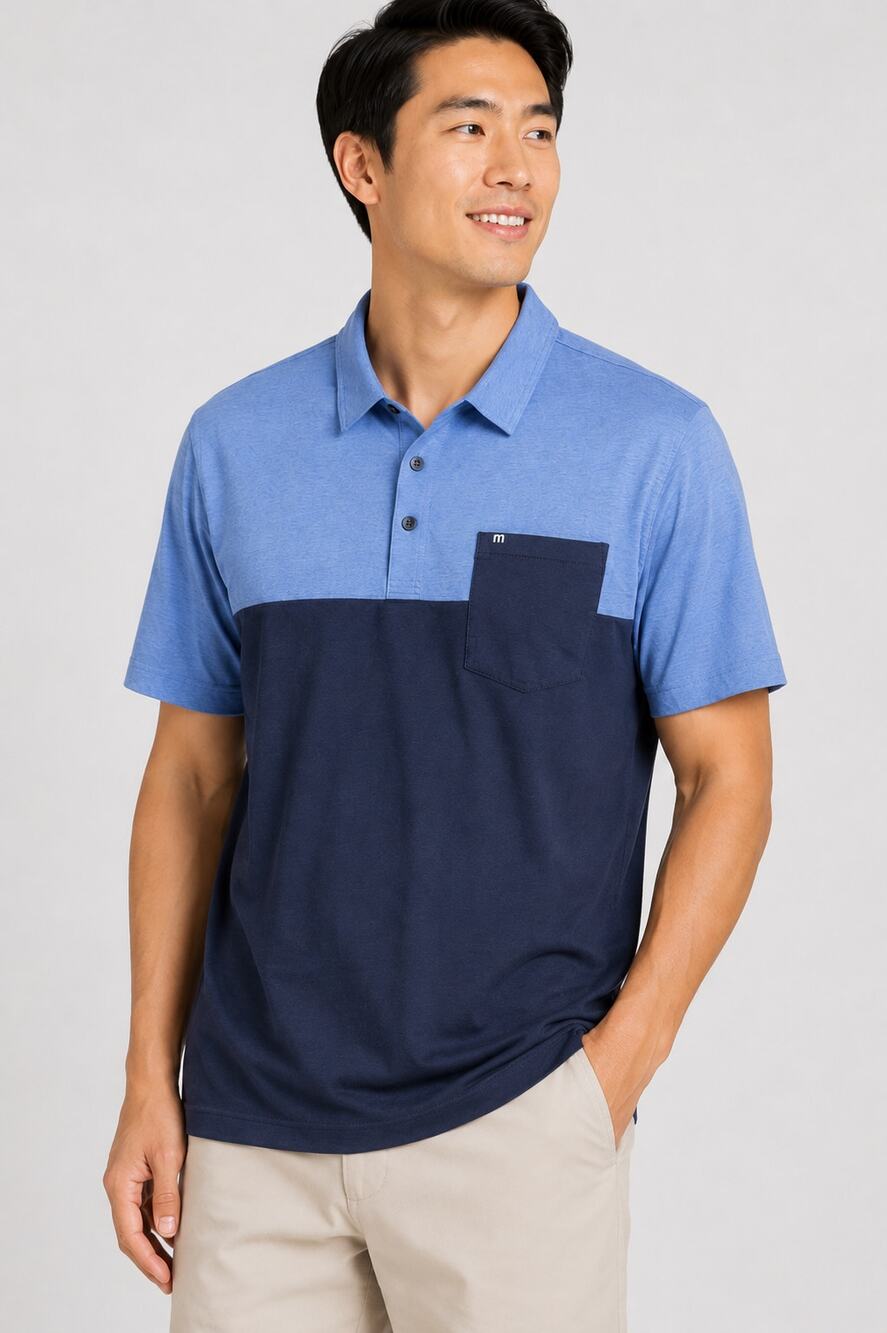 Travis Mathew Colorblock Polo Shirt Mens Large Blue Golf Short Sleeve